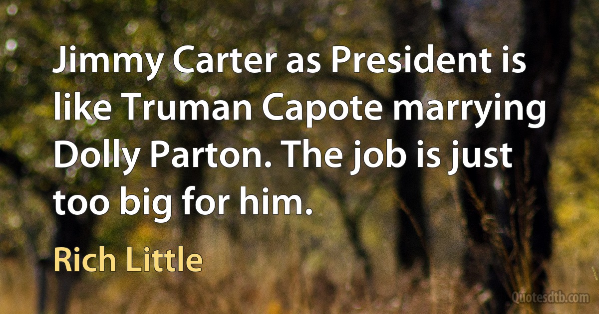 Jimmy Carter as President is like Truman Capote marrying Dolly Parton. The job is just too big for him. (Rich Little)