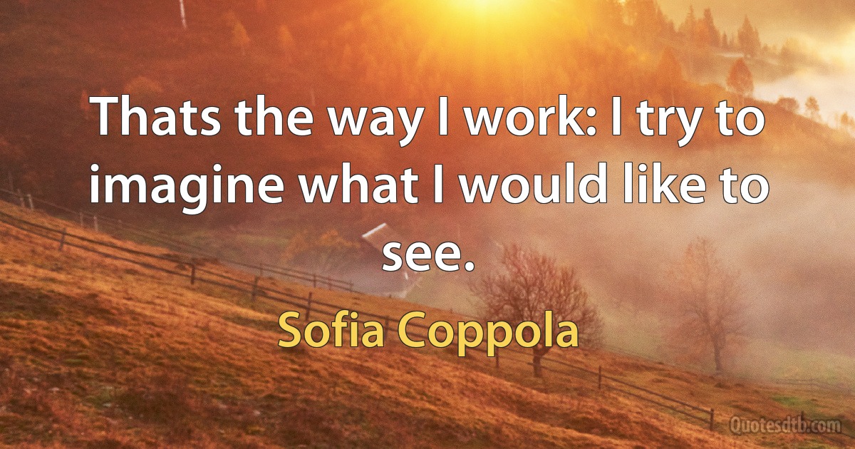 Thats the way I work: I try to imagine what I would like to see. (Sofia Coppola)