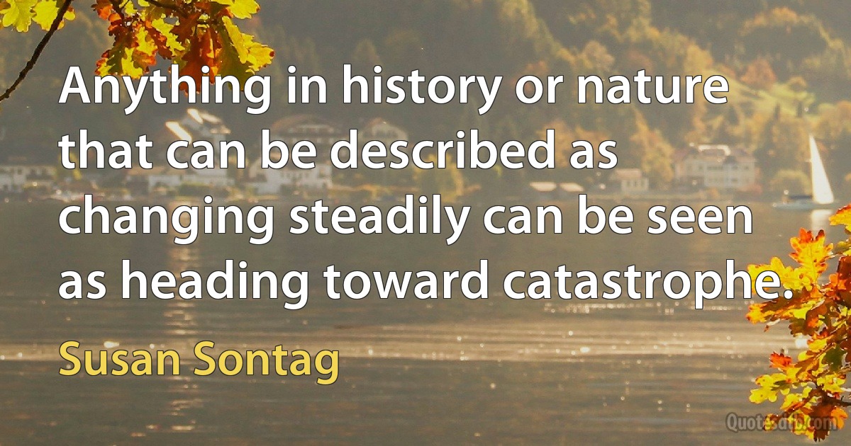 Anything in history or nature that can be described as changing steadily can be seen as heading toward catastrophe. (Susan Sontag)