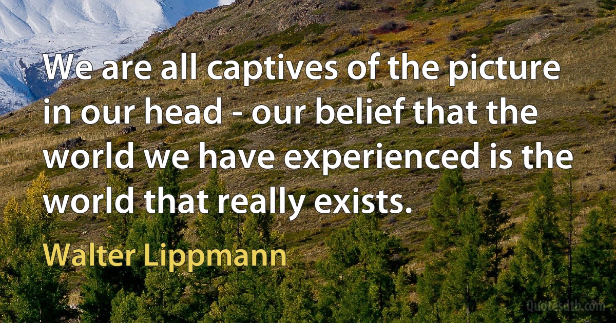 We are all captives of the picture in our head - our belief that the world we have experienced is the world that really exists. (Walter Lippmann)