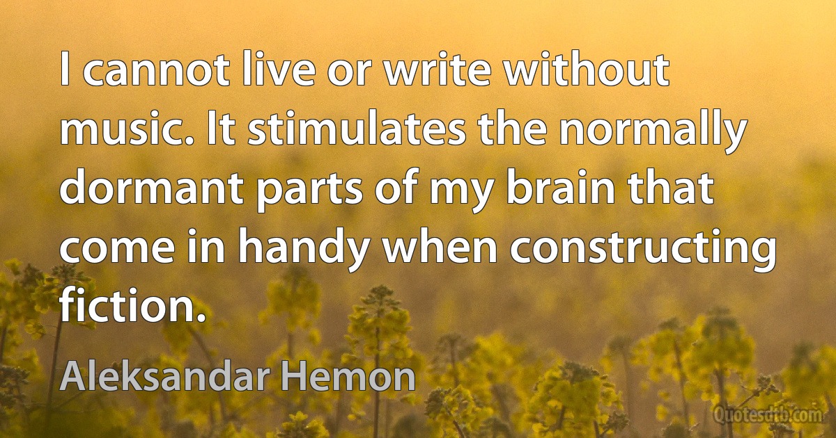 I cannot live or write without music. It stimulates the normally dormant parts of my brain that come in handy when constructing fiction. (Aleksandar Hemon)