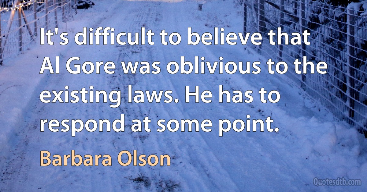 It's difficult to believe that Al Gore was oblivious to the existing laws. He has to respond at some point. (Barbara Olson)