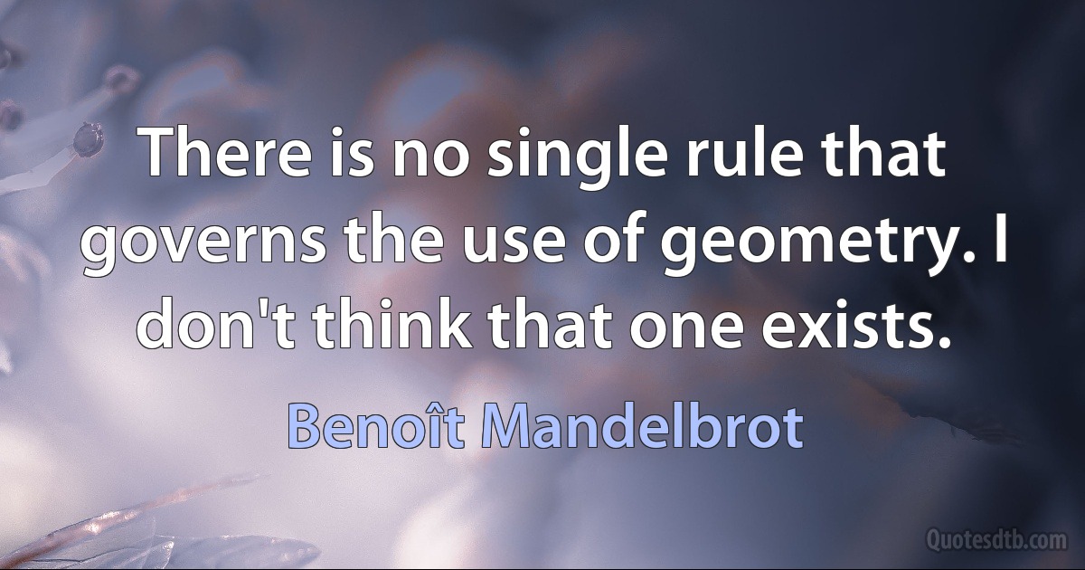 There is no single rule that governs the use of geometry. I don't think that one exists. (Benoît Mandelbrot)