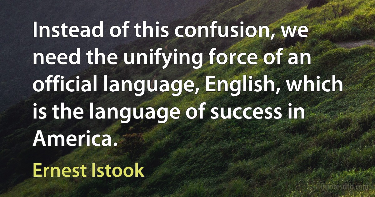 Instead of this confusion, we need the unifying force of an official language, English, which is the language of success in America. (Ernest Istook)