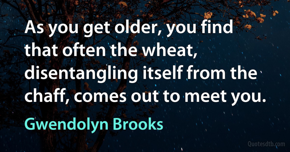 As you get older, you find that often the wheat, disentangling itself from the chaff, comes out to meet you. (Gwendolyn Brooks)