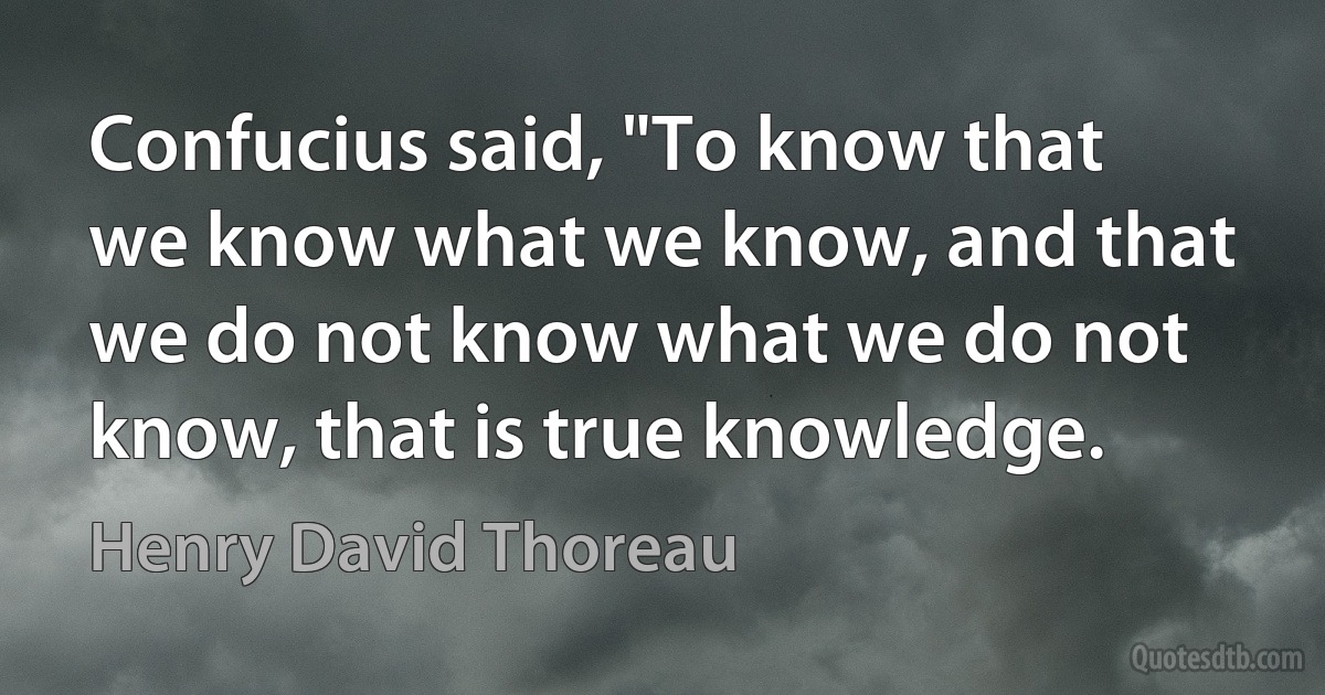 Confucius said, "To know that we know what we know, and that we do not know what we do not know, that is true knowledge. (Henry David Thoreau)