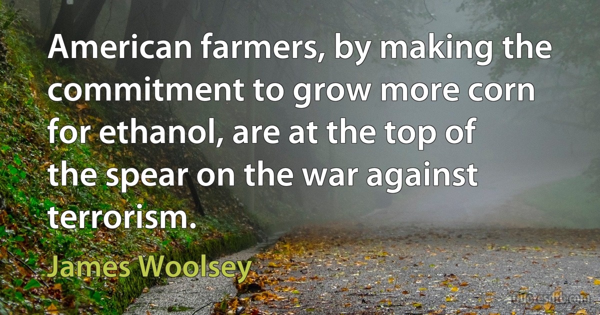 American farmers, by making the commitment to grow more corn for ethanol, are at the top of the spear on the war against terrorism. (James Woolsey)