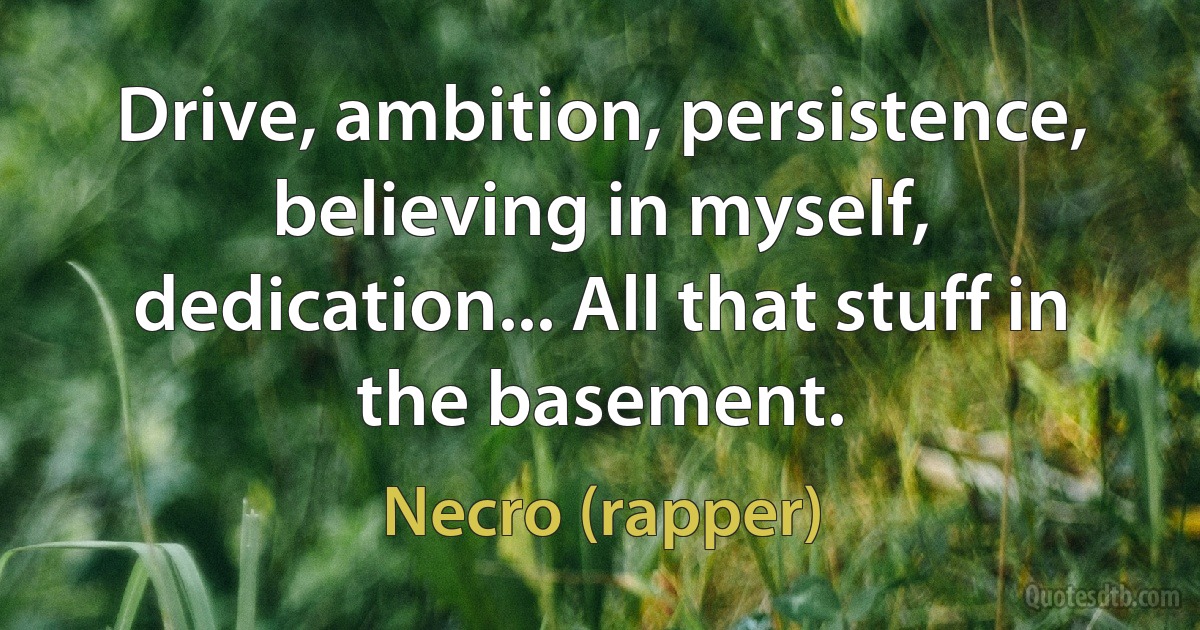 Drive, ambition, persistence, believing in myself, dedication... All that stuff in the basement. (Necro (rapper))