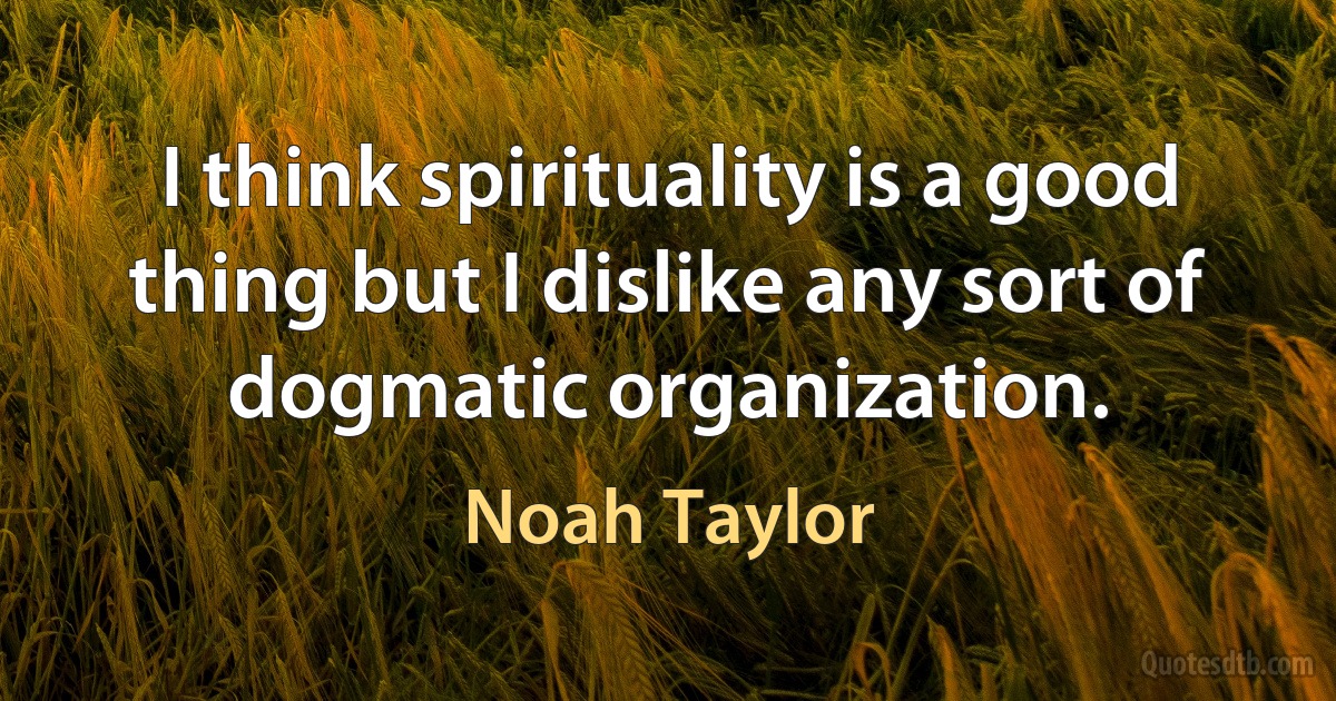 I think spirituality is a good thing but I dislike any sort of dogmatic organization. (Noah Taylor)