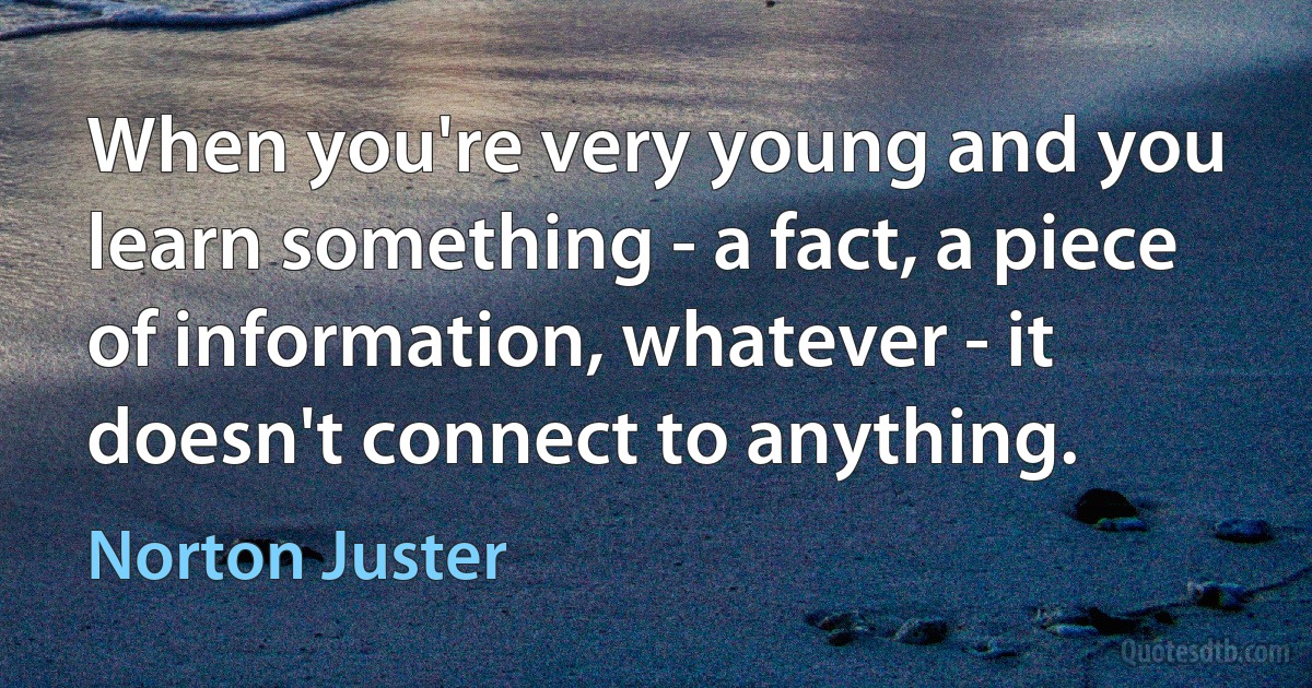 When you're very young and you learn something - a fact, a piece of information, whatever - it doesn't connect to anything. (Norton Juster)