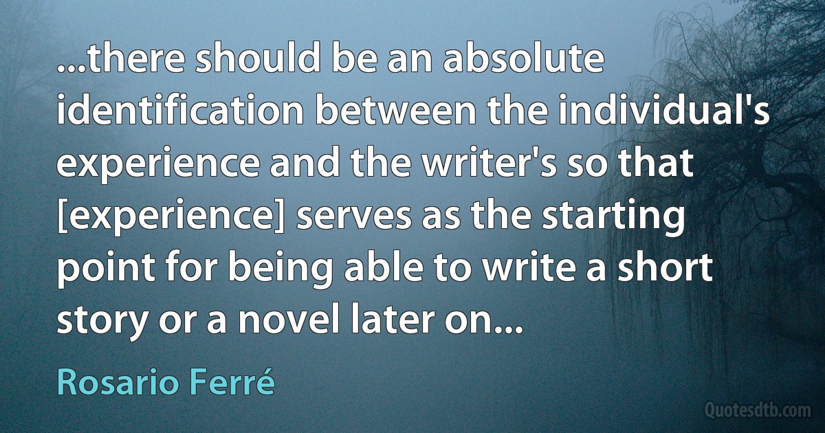 ...there should be an absolute identification between the individual's experience and the writer's so that [experience] serves as the starting point for being able to write a short story or a novel later on... (Rosario Ferré)