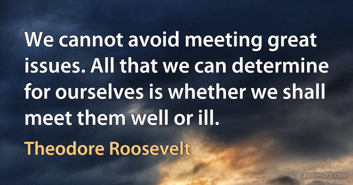 We cannot avoid meeting great issues. All that we can determine for ourselves is whether we shall meet them well or ill. (Theodore Roosevelt)