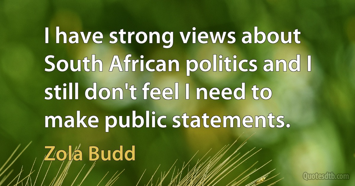 I have strong views about South African politics and I still don't feel I need to make public statements. (Zola Budd)