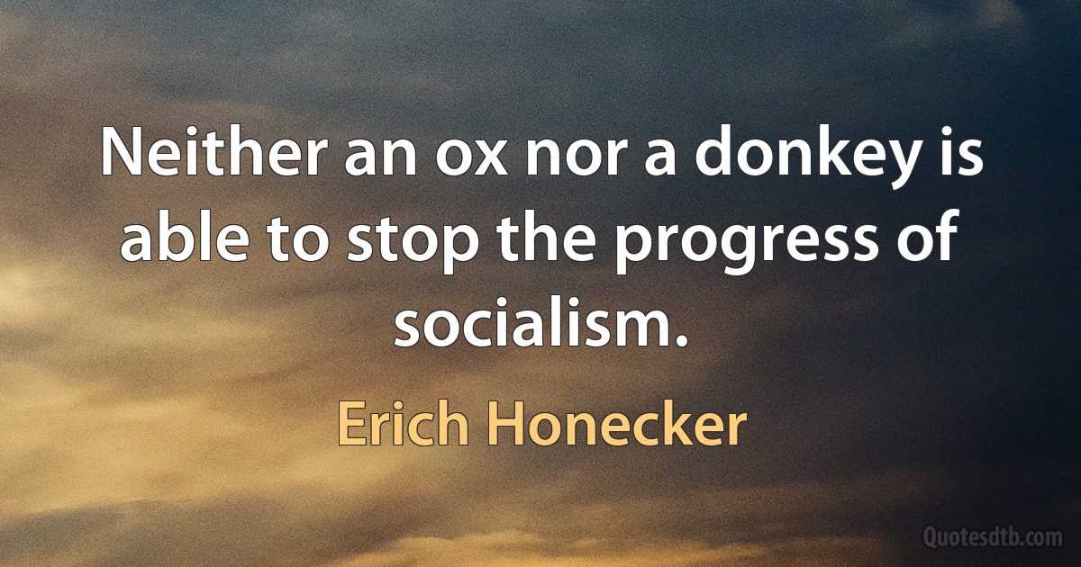 Neither an ox nor a donkey is able to stop the progress of socialism. (Erich Honecker)