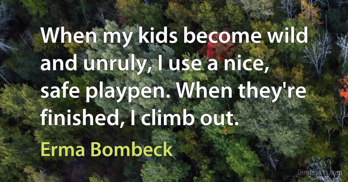 When my kids become wild and unruly, I use a nice, safe playpen. When they're finished, I climb out. (Erma Bombeck)