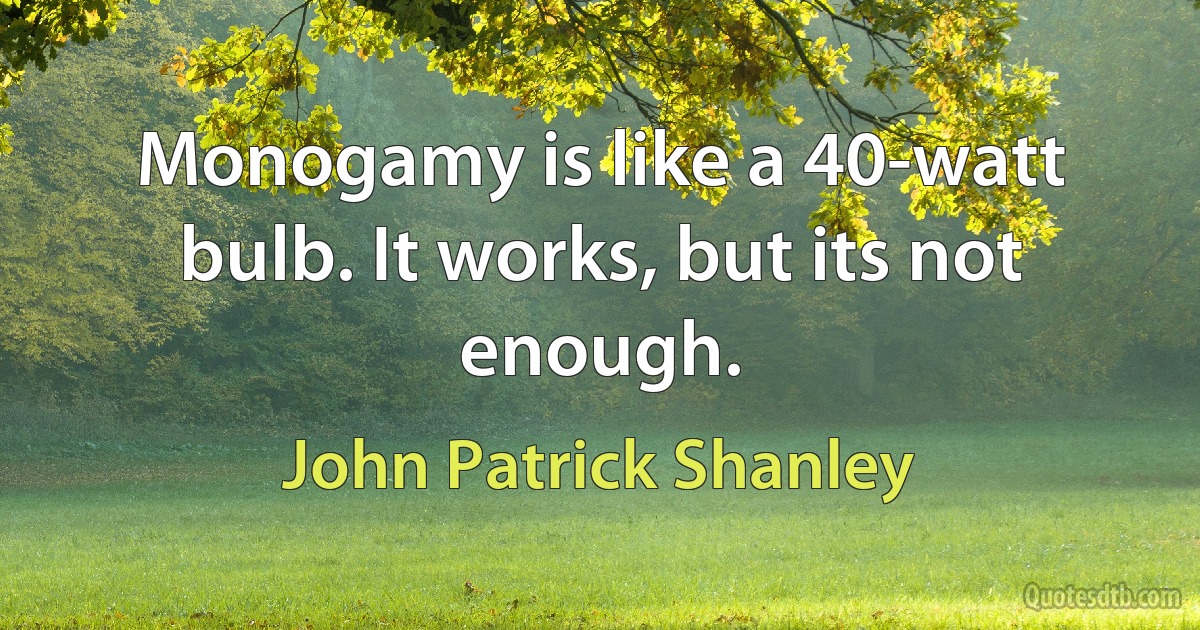 Monogamy is like a 40-watt bulb. It works, but its not enough. (John Patrick Shanley)