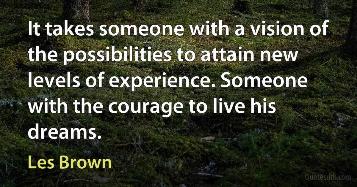 It takes someone with a vision of the possibilities to attain new levels of experience. Someone with the courage to live his dreams. (Les Brown)