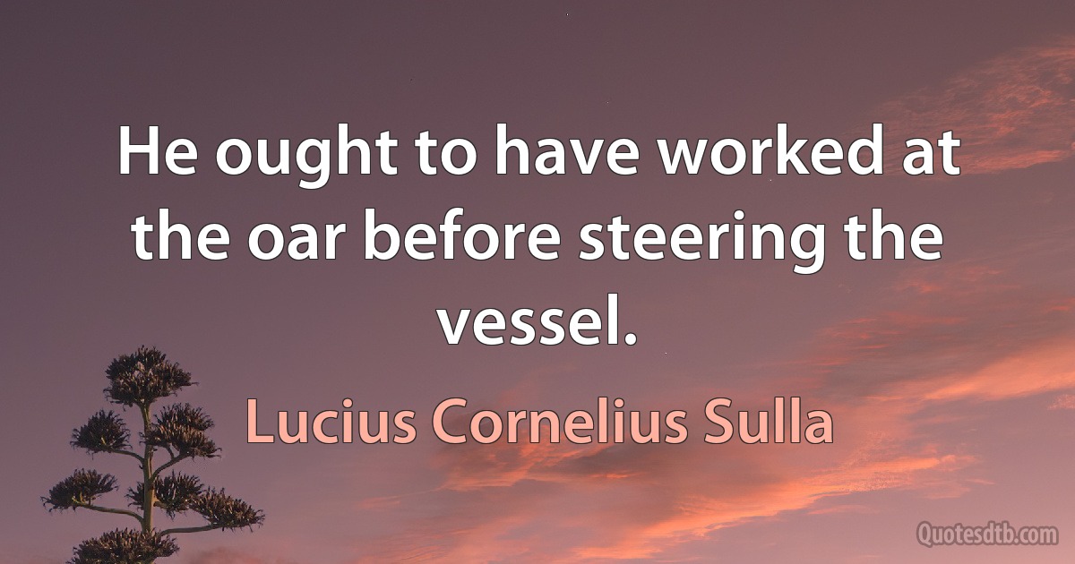 He ought to have worked at the oar before steering the vessel. (Lucius Cornelius Sulla)