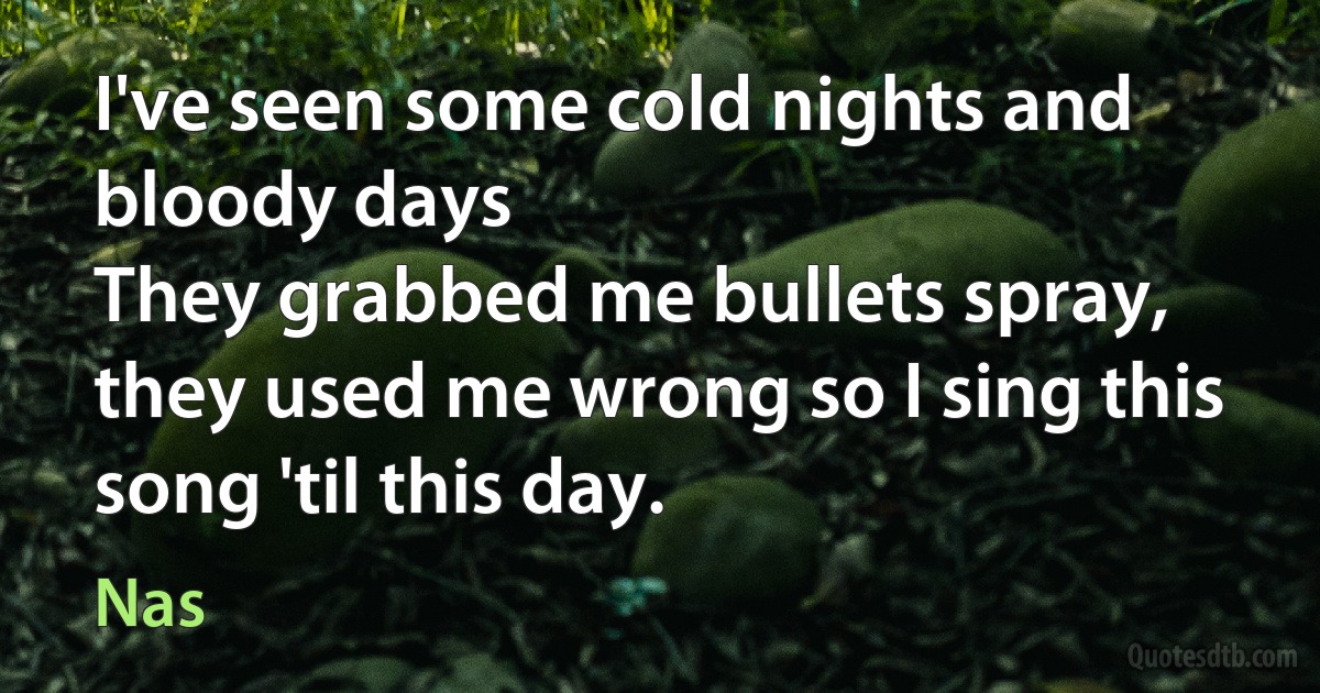 I've seen some cold nights and bloody days
They grabbed me bullets spray, they used me wrong so I sing this song 'til this day. (Nas)