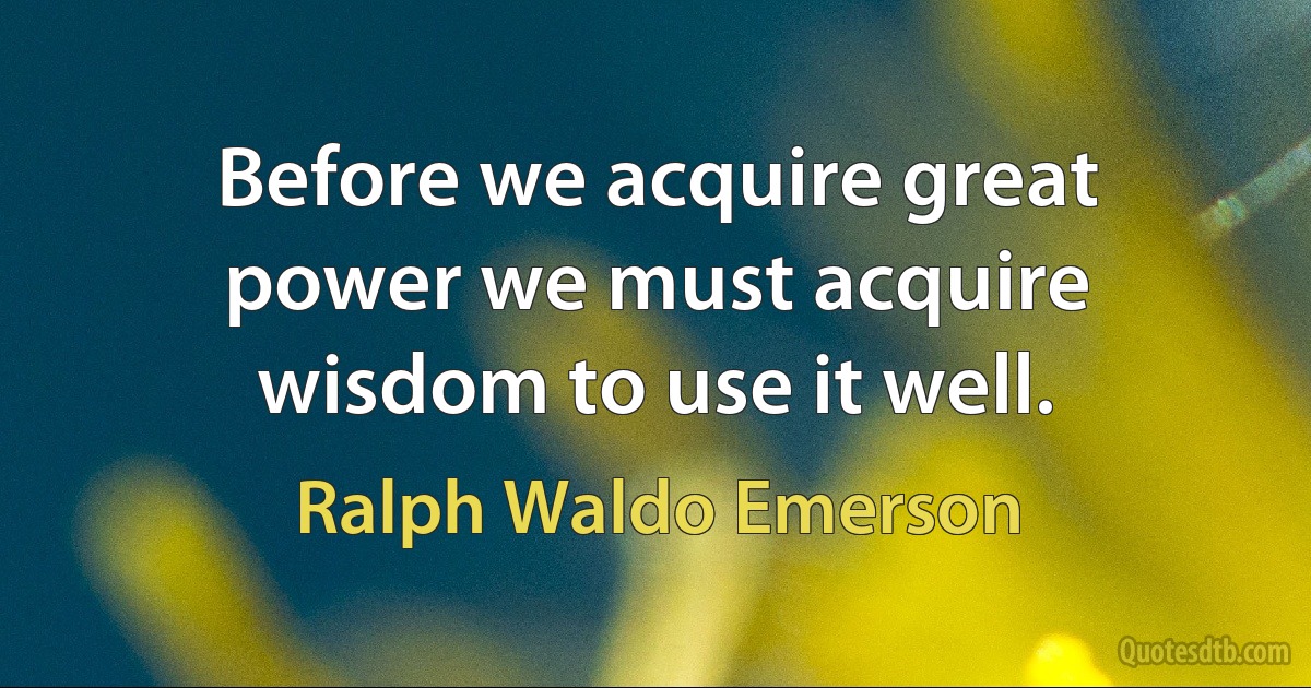 Before we acquire great power we must acquire wisdom to use it well. (Ralph Waldo Emerson)