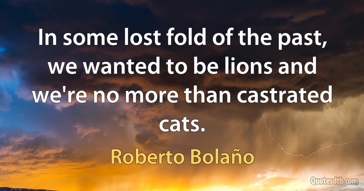 In some lost fold of the past, we wanted to be lions and we're no more than castrated cats. (Roberto Bolaño)