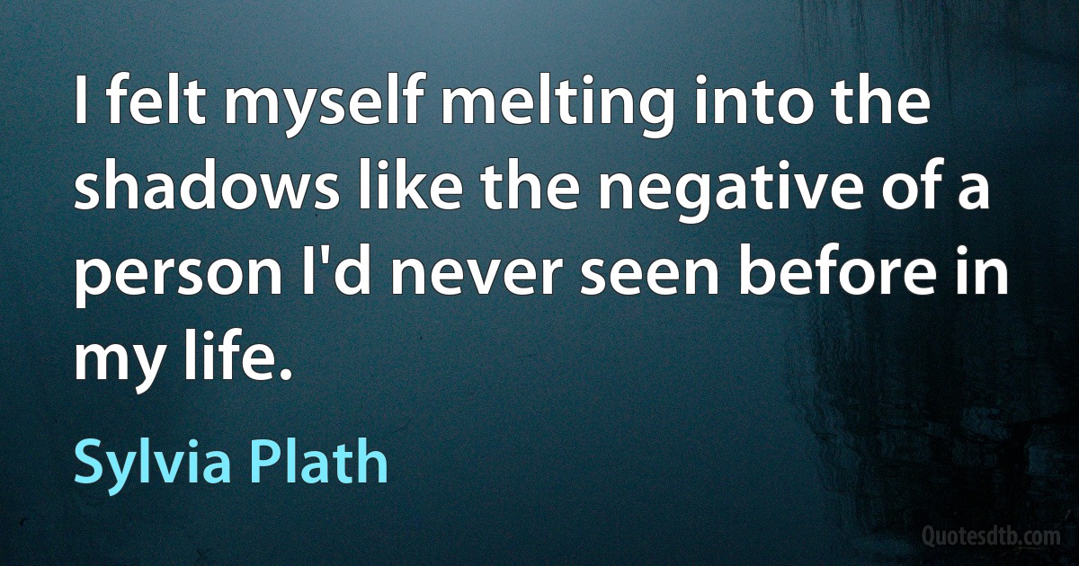 I felt myself melting into the shadows like the negative of a person I'd never seen before in my life. (Sylvia Plath)