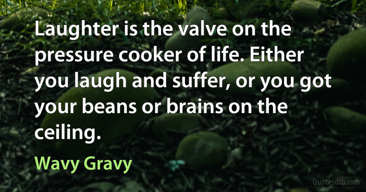 Laughter is the valve on the pressure cooker of life. Either you laugh and suffer, or you got your beans or brains on the ceiling. (Wavy Gravy)