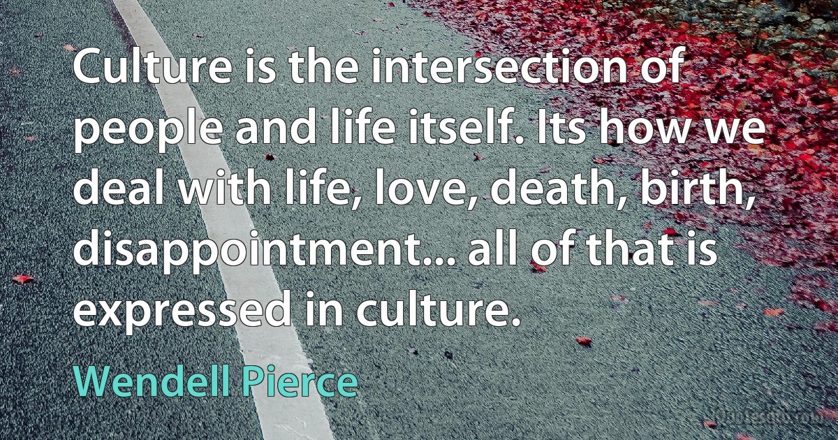 Culture is the intersection of people and life itself. Its how we deal with life, love, death, birth, disappointment... all of that is expressed in culture. (Wendell Pierce)