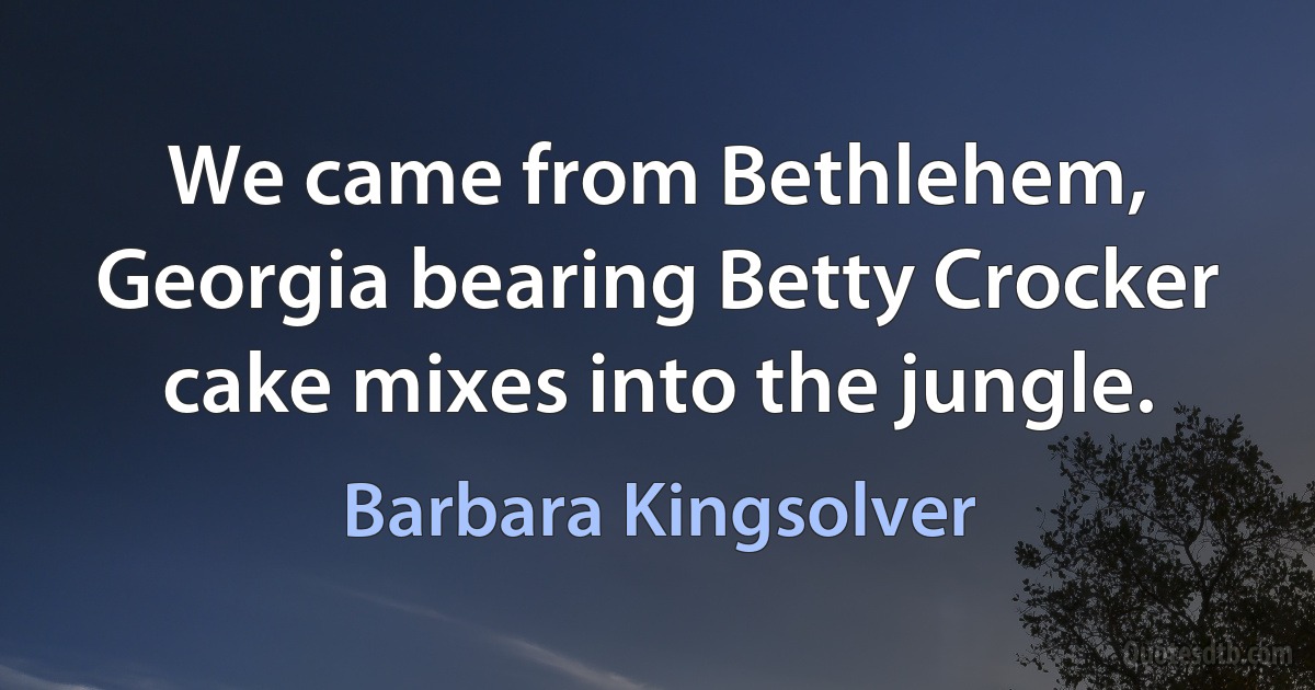 We came from Bethlehem, Georgia bearing Betty Crocker cake mixes into the jungle. (Barbara Kingsolver)