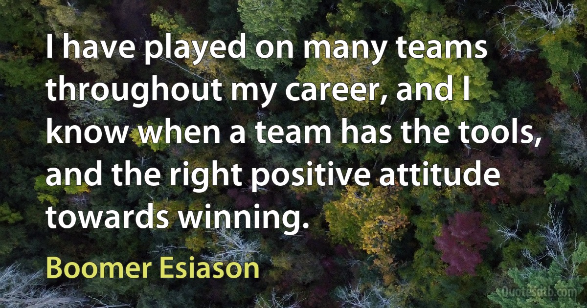 I have played on many teams throughout my career, and I know when a team has the tools, and the right positive attitude towards winning. (Boomer Esiason)