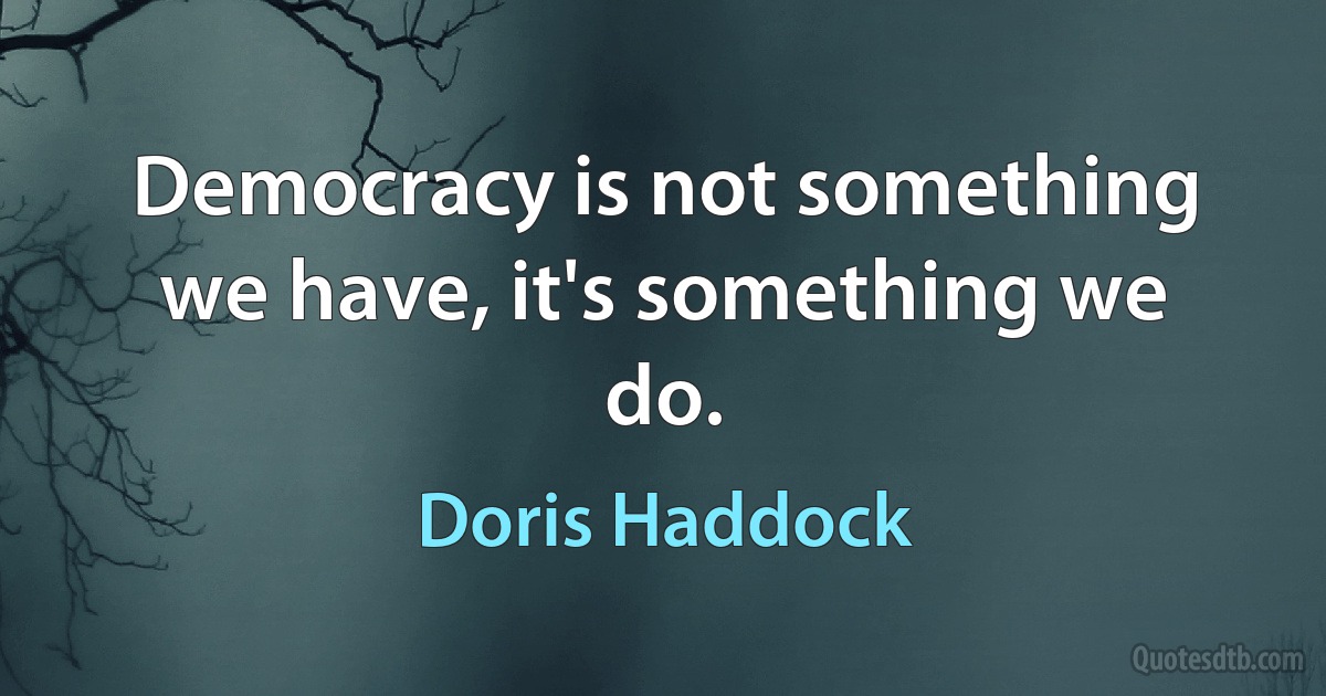 Democracy is not something we have, it's something we do. (Doris Haddock)