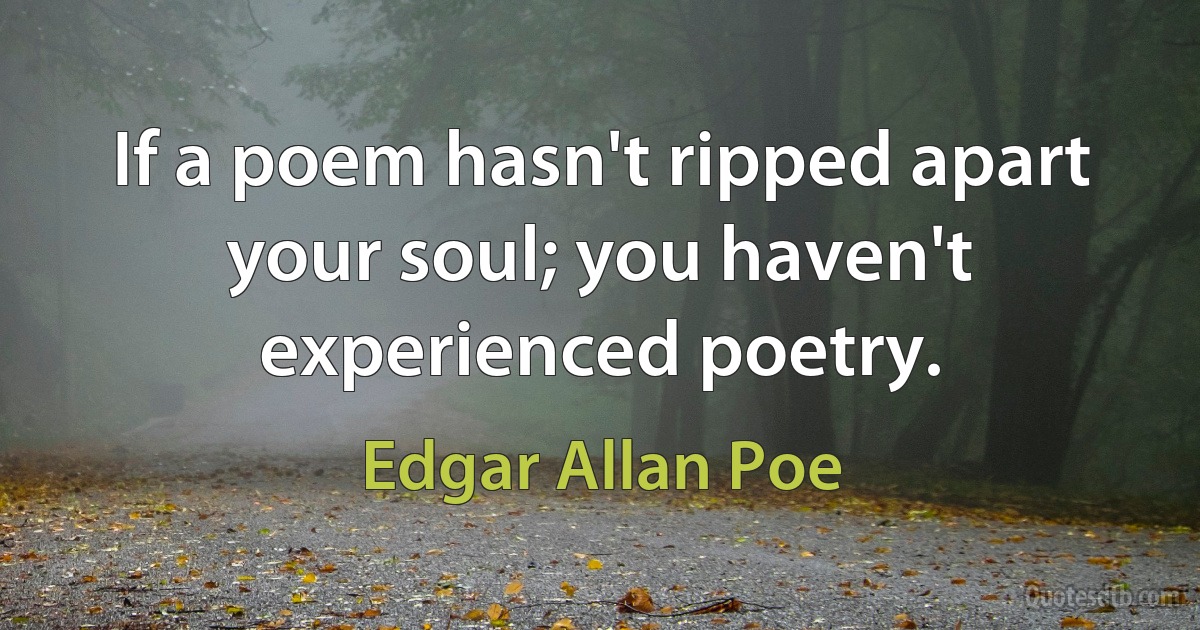 If a poem hasn't ripped apart your soul; you haven't experienced poetry. (Edgar Allan Poe)