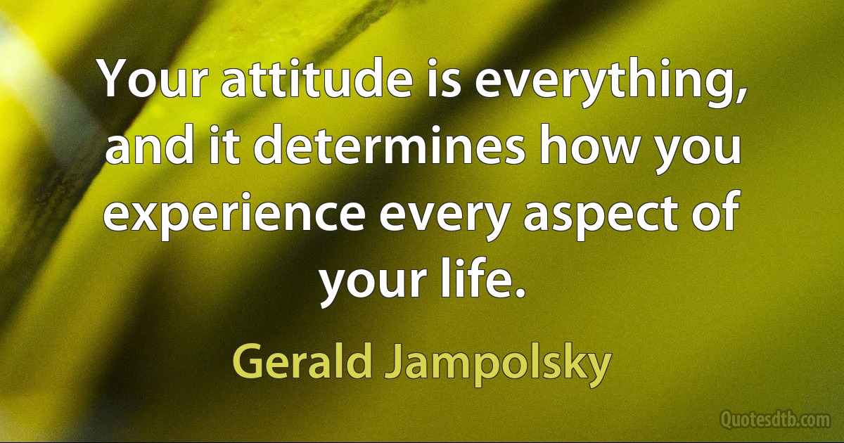 Your attitude is everything, and it determines how you experience every aspect of your life. (Gerald Jampolsky)