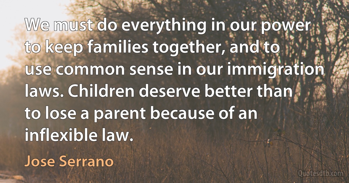 We must do everything in our power to keep families together, and to use common sense in our immigration laws. Children deserve better than to lose a parent because of an inflexible law. (Jose Serrano)