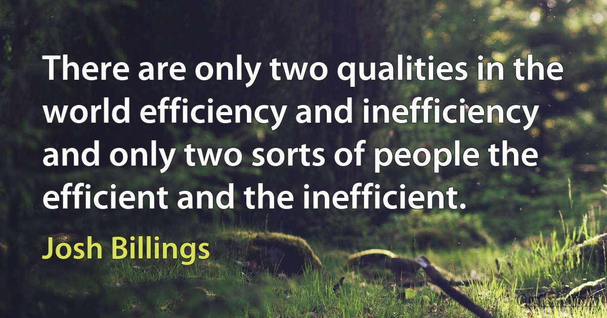 There are only two qualities in the world efficiency and inefficiency and only two sorts of people the efficient and the inefficient. (Josh Billings)