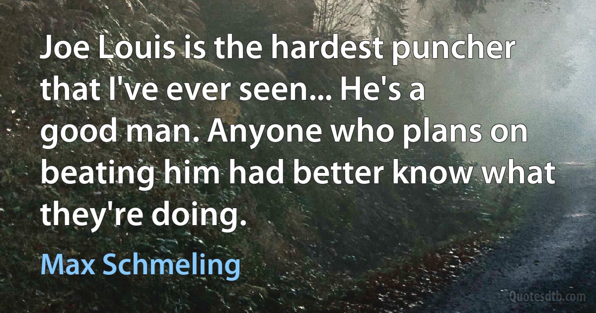 Joe Louis is the hardest puncher that I've ever seen... He's a good man. Anyone who plans on beating him had better know what they're doing. (Max Schmeling)