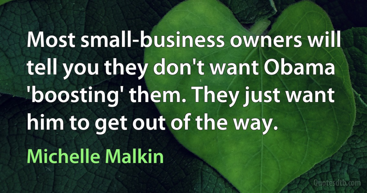 Most small-business owners will tell you they don't want Obama 'boosting' them. They just want him to get out of the way. (Michelle Malkin)