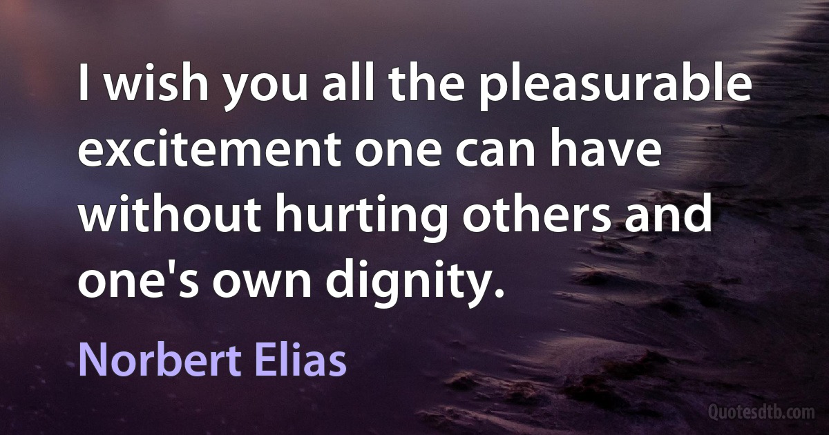 I wish you all the pleasurable excitement one can have without hurting others and one's own dignity. (Norbert Elias)