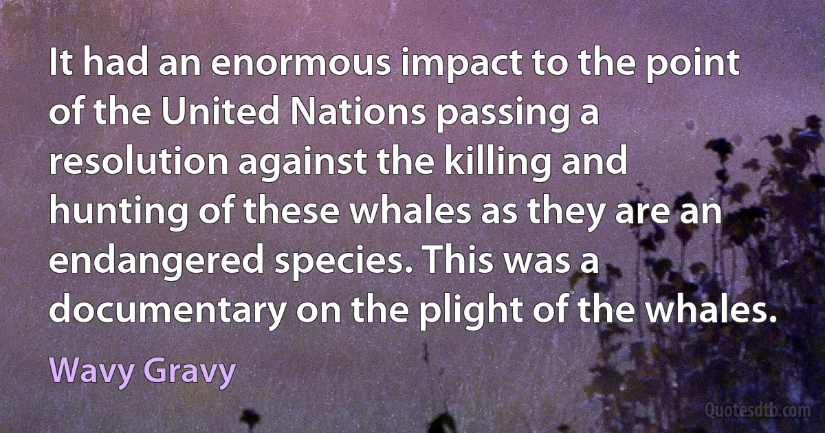 It had an enormous impact to the point of the United Nations passing a resolution against the killing and hunting of these whales as they are an endangered species. This was a documentary on the plight of the whales. (Wavy Gravy)