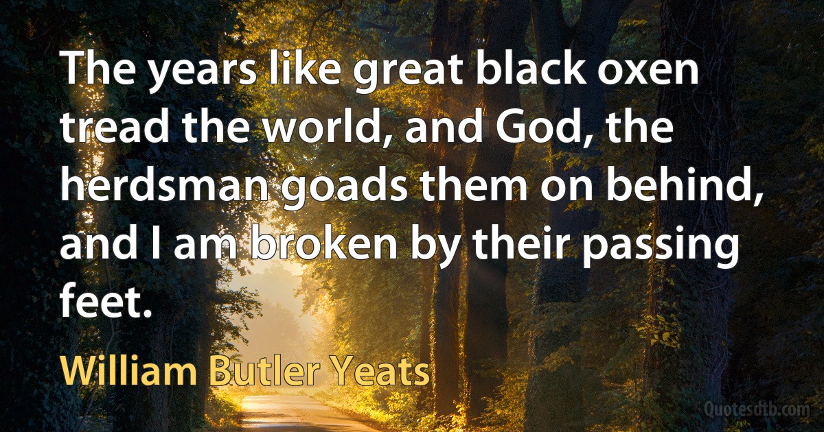 The years like great black oxen tread the world, and God, the herdsman goads them on behind, and I am broken by their passing feet. (William Butler Yeats)