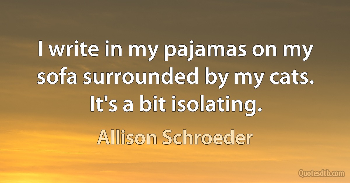 I write in my pajamas on my sofa surrounded by my cats. It's a bit isolating. (Allison Schroeder)