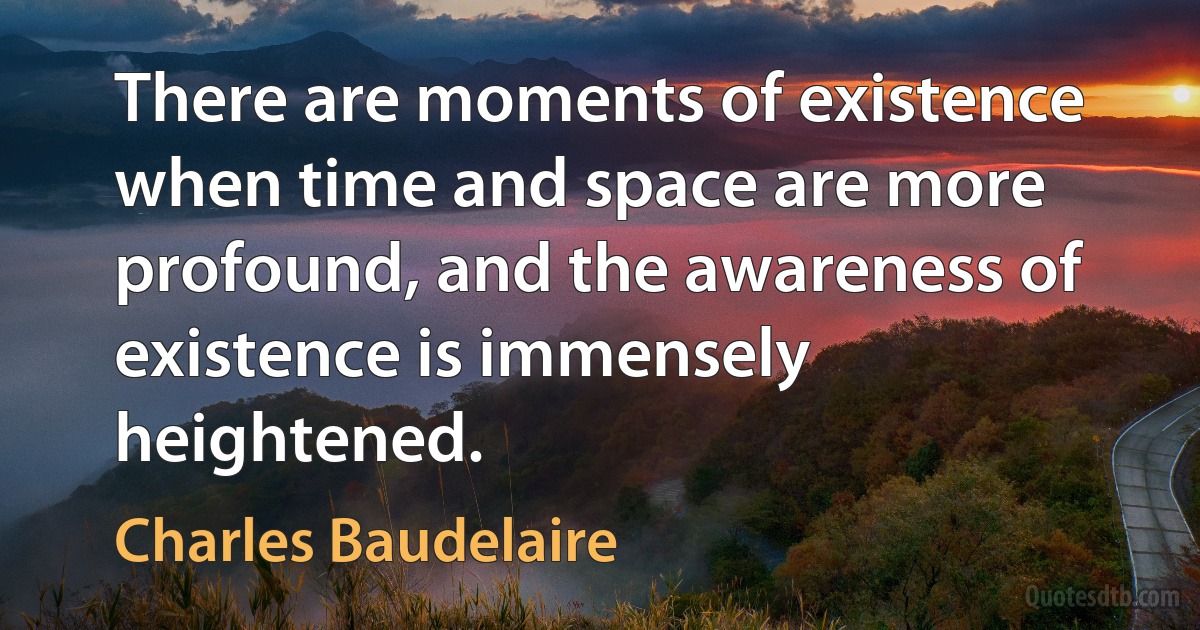 There are moments of existence when time and space are more profound, and the awareness of existence is immensely heightened. (Charles Baudelaire)