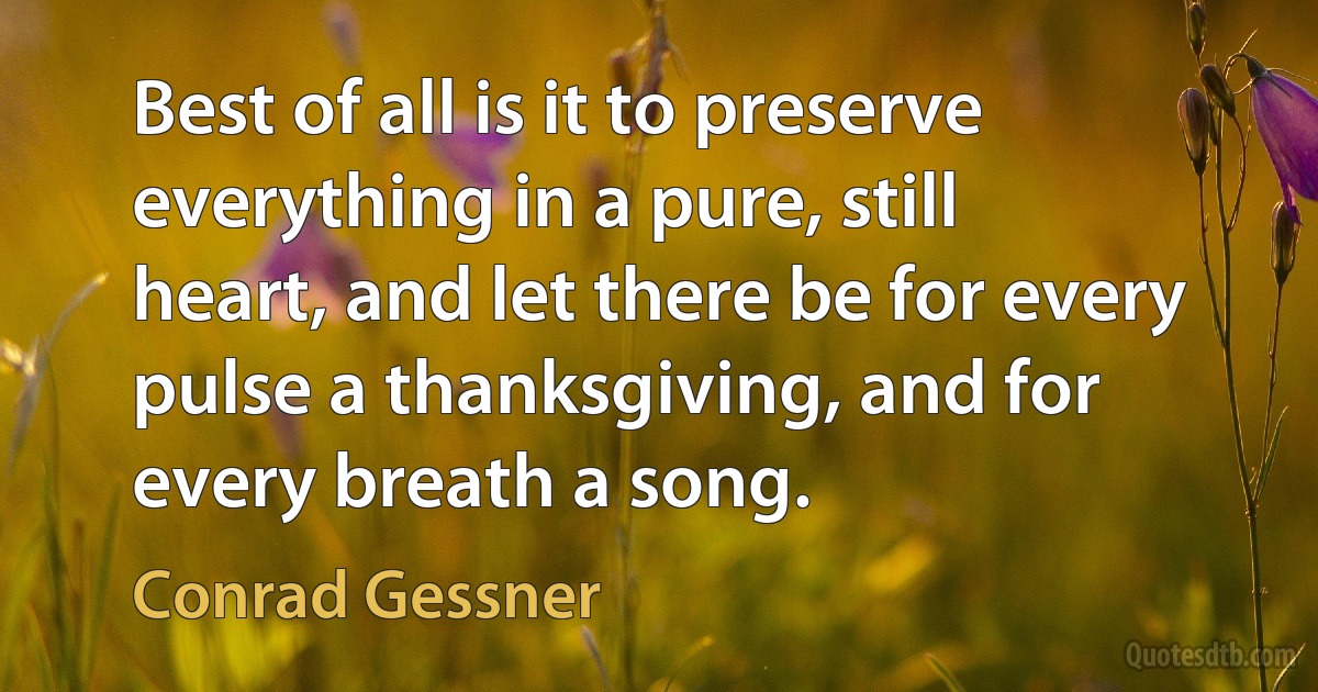 Best of all is it to preserve everything in a pure, still heart, and let there be for every pulse a thanksgiving, and for every breath a song. (Conrad Gessner)