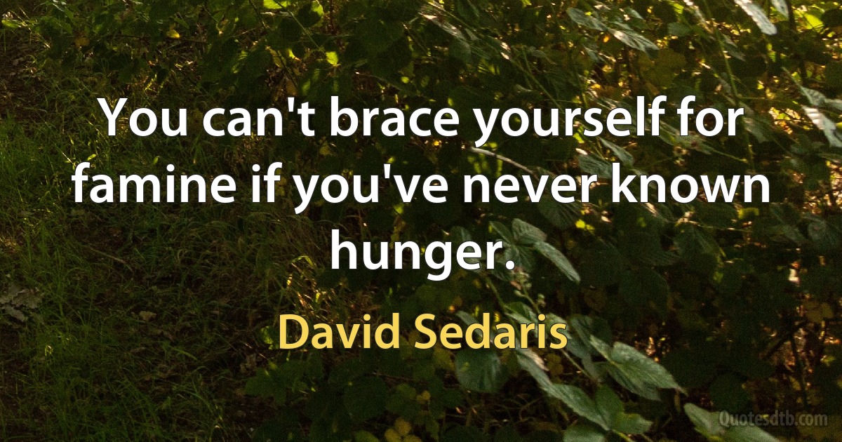 You can't brace yourself for famine if you've never known hunger. (David Sedaris)