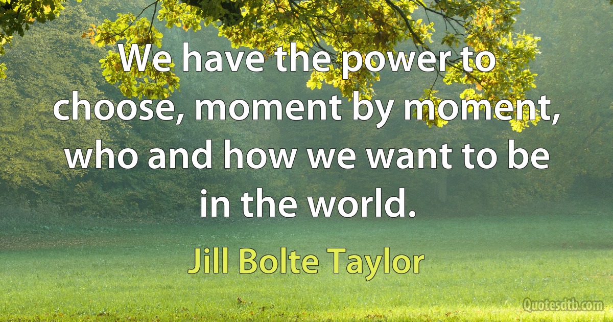 We have the power to choose, moment by moment, who and how we want to be in the world. (Jill Bolte Taylor)