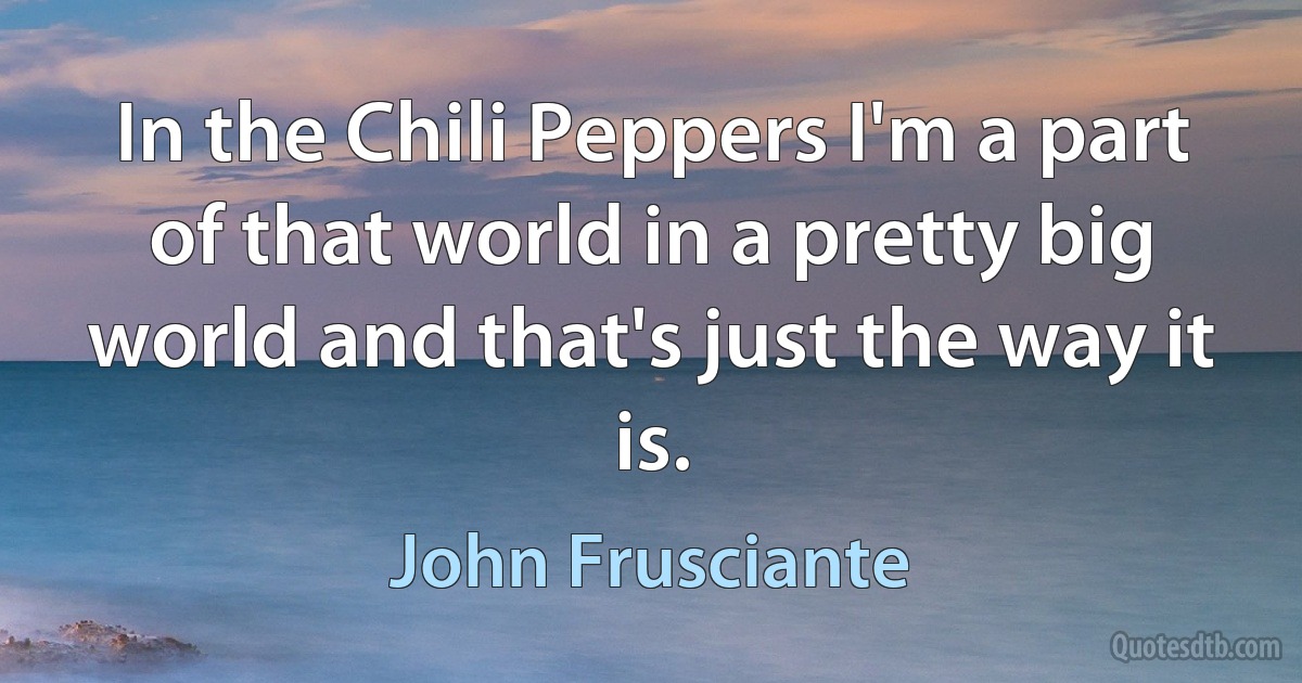 In the Chili Peppers I'm a part of that world in a pretty big world and that's just the way it is. (John Frusciante)