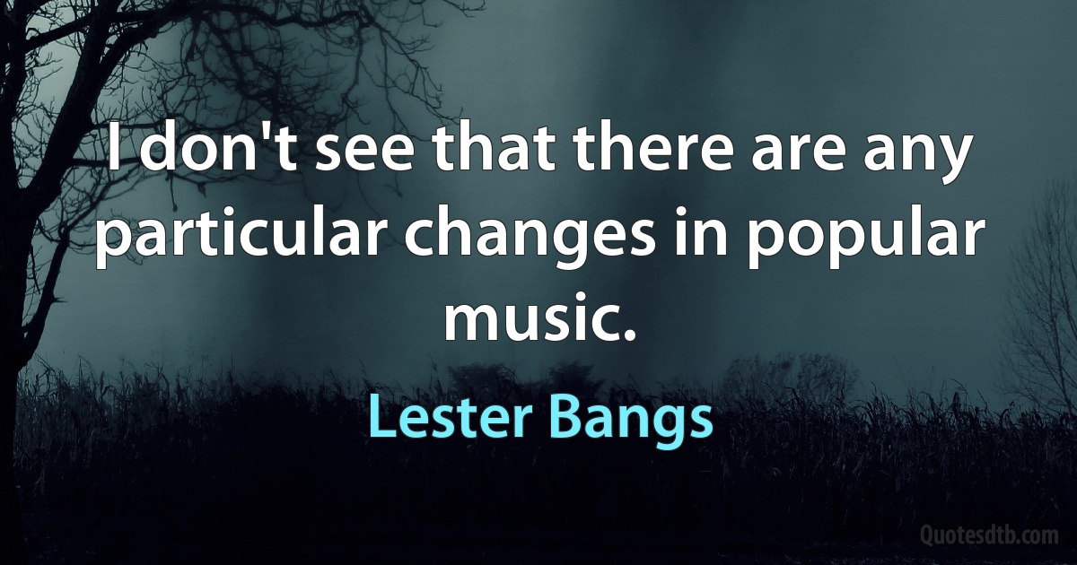 I don't see that there are any particular changes in popular music. (Lester Bangs)