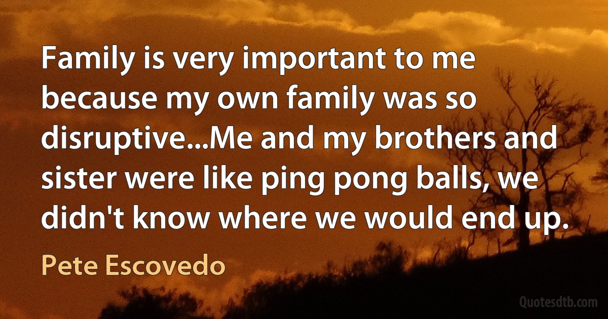 Family is very important to me because my own family was so disruptive...Me and my brothers and sister were like ping pong balls, we didn't know where we would end up. (Pete Escovedo)