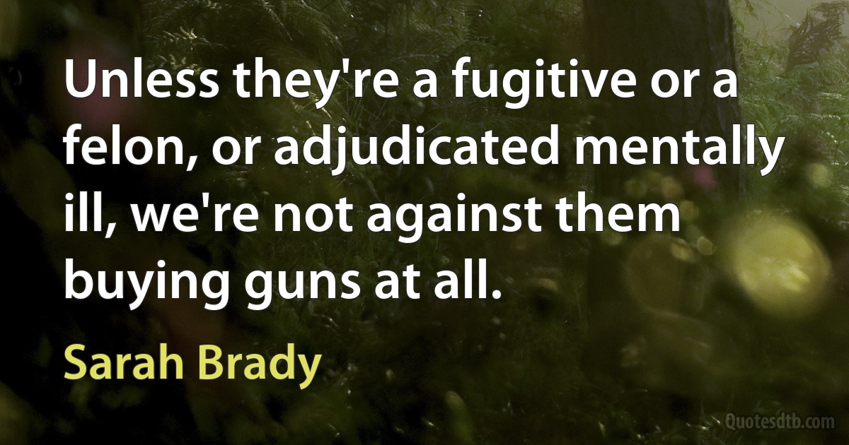 Unless they're a fugitive or a felon, or adjudicated mentally ill, we're not against them buying guns at all. (Sarah Brady)