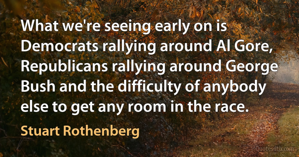 What we're seeing early on is Democrats rallying around Al Gore, Republicans rallying around George Bush and the difficulty of anybody else to get any room in the race. (Stuart Rothenberg)